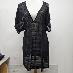 Ingear Resort XL Black Open Knit V-Neck Swim Cover Up Tunic Beach Dress Cruise